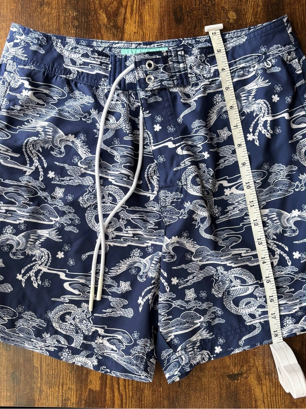 American Eagle x NAITO Japanese Dragon Crane Swim Trunks Size Medium Blue - Picture 2 of 5